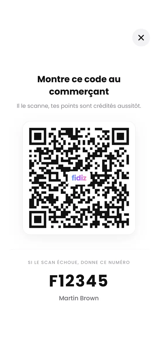 QR code Fidiz présenté par le client en caisse